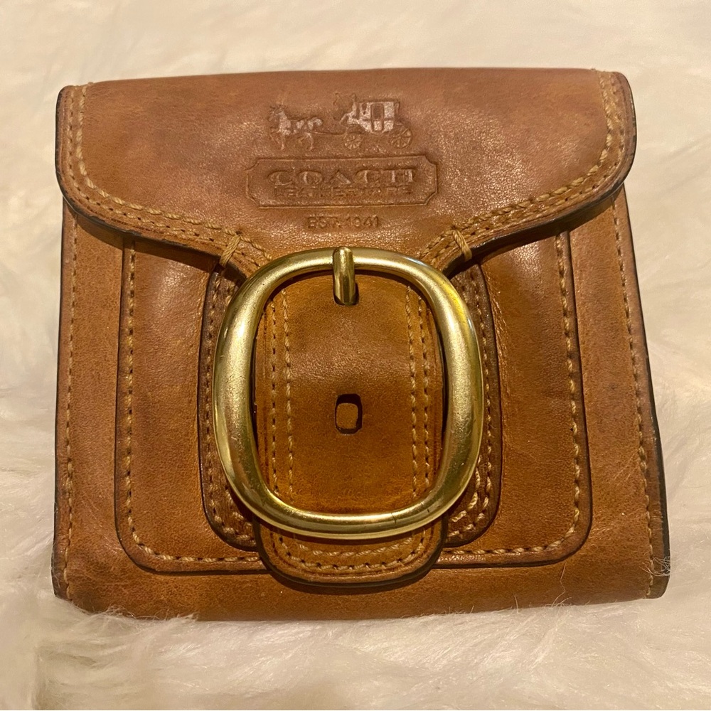 Coach Vintage Tan Leather Wallet with Gold Accent